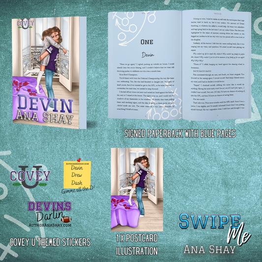 Devin Cover (Covey U Book 1)  Blue Page Paperback - SIGNED